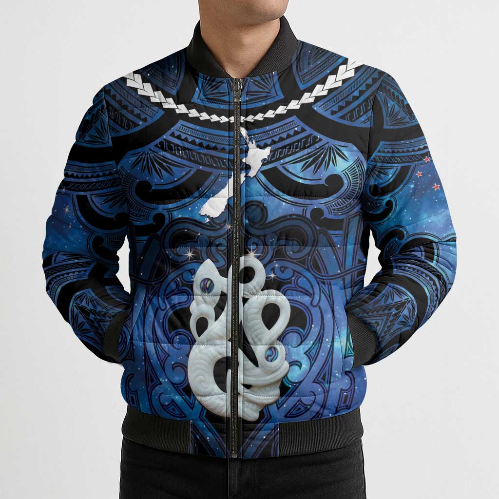 Personalized Maori Matariki Manaia Bomber Puffer Jacket Maori Kowhaiwhai Pattern Galaxy