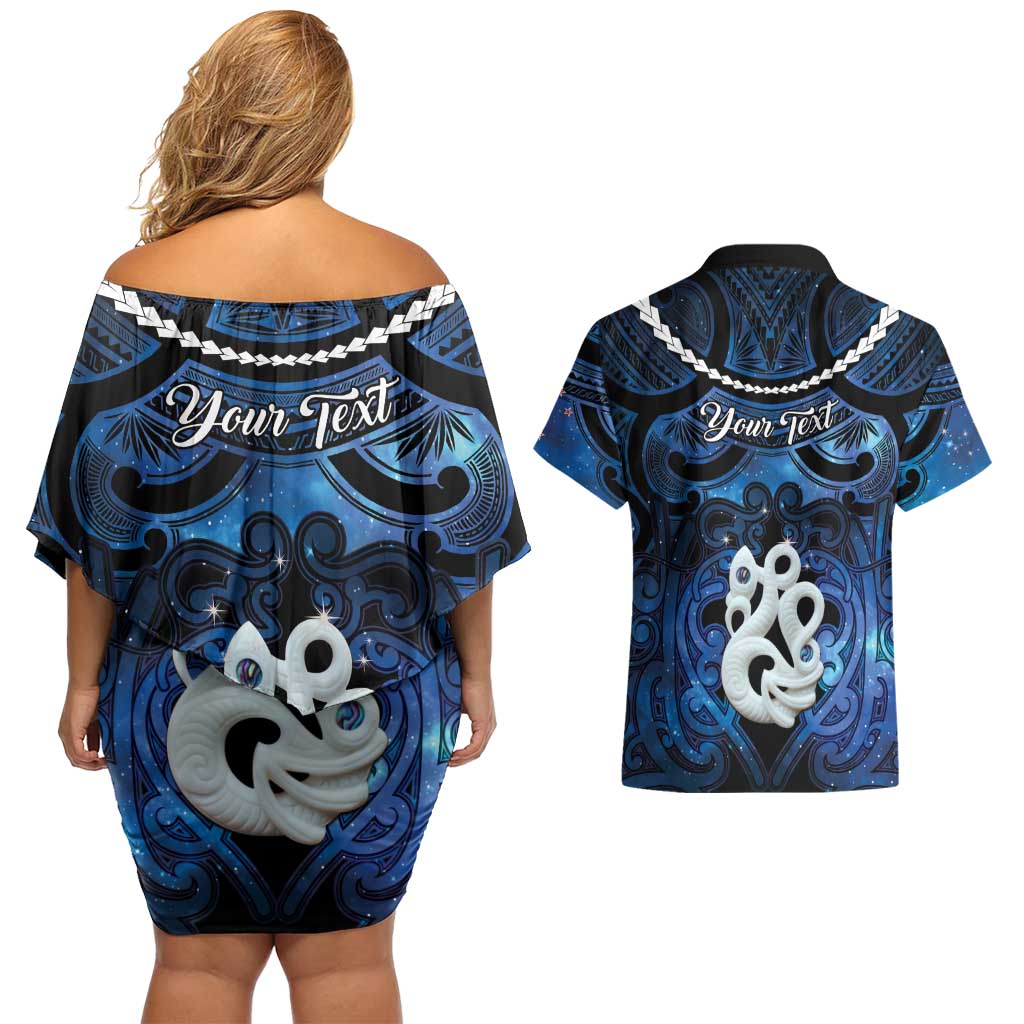 Personalized Maori Matariki Manaia Couples Matching Off Shoulder Short Dress and Hawaiian Shirt Maori Kowhaiwhai Pattern Galaxy