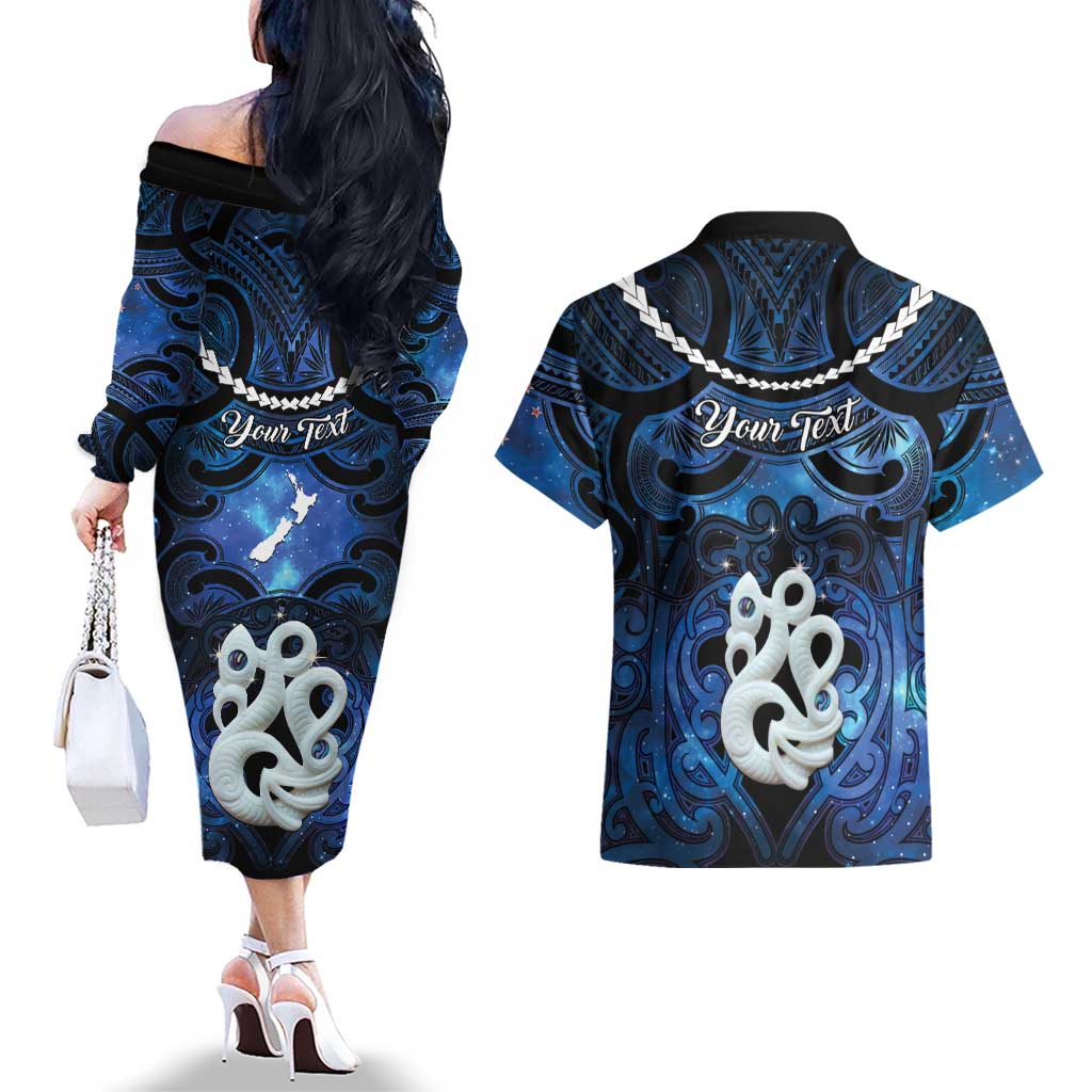 Personalized Maori Matariki Manaia Couples Matching Off The Shoulder Long Sleeve Dress and Hawaiian Shirt Maori Kowhaiwhai Pattern Galaxy LT01 - Polynesian Pride