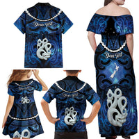 Personalized Maori Matariki Manaia Family Matching Off Shoulder Maxi Dress and Hawaiian Shirt Maori Kowhaiwhai Pattern Galaxy LT01 - Polynesian Pride