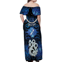 Personalized Maori Matariki Manaia Family Matching Off Shoulder Maxi Dress and Hawaiian Shirt Maori Kowhaiwhai Pattern Galaxy LT01 - Polynesian Pride