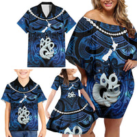 Personalized Maori Matariki Manaia Family Matching Off Shoulder Short Dress and Hawaiian Shirt Maori Kowhaiwhai Pattern Galaxy LT01 - Polynesian Pride