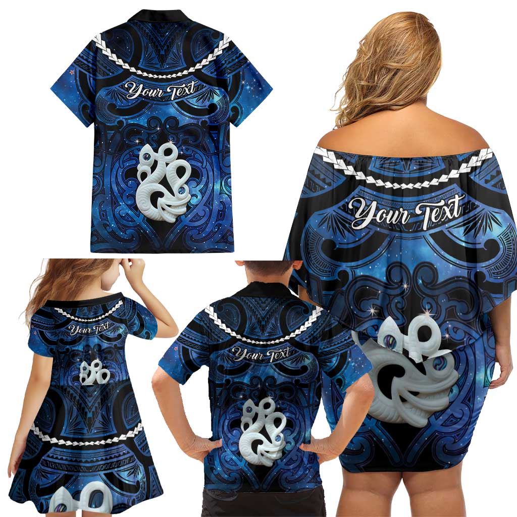 Personalized Maori Matariki Manaia Family Matching Off Shoulder Short Dress and Hawaiian Shirt Maori Kowhaiwhai Pattern Galaxy LT01 - Polynesian Pride