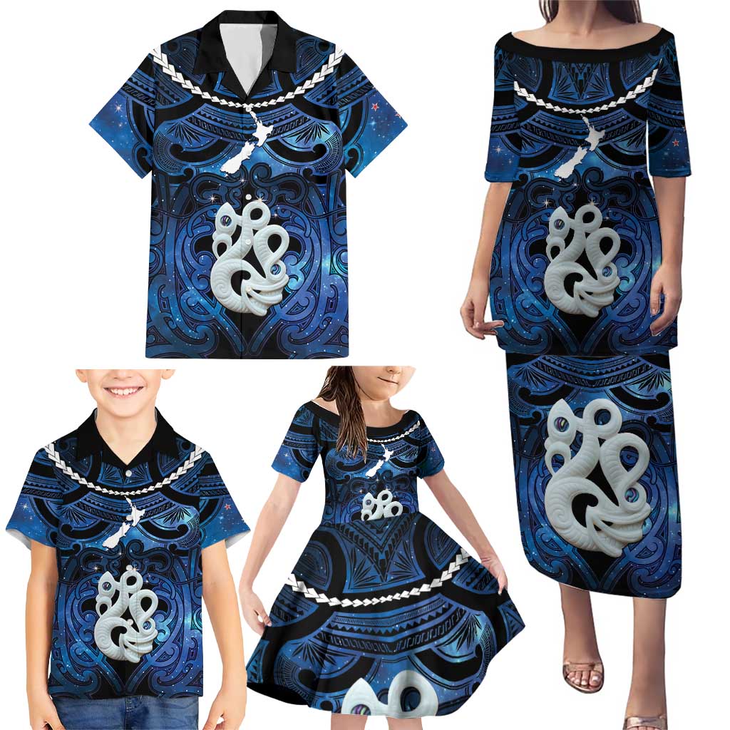 Personalized Maori Matariki Manaia Family Matching Puletasi and Hawaiian Shirt Maori Kowhaiwhai Pattern Galaxy LT01 - Polynesian Pride