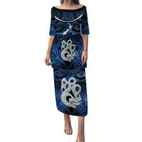 Personalized Maori Matariki Manaia Family Matching Puletasi and Hawaiian Shirt Maori Kowhaiwhai Pattern Galaxy LT01 Mom's Dress Blue - Polynesian Pride