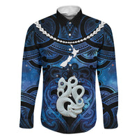 Personalized Maori Matariki Manaia Family Matching Summer Maxi Dress and Hawaiian Shirt Maori Kowhaiwhai Pattern Galaxy LT01 Dad's Shirt - Long Sleeve Blue - Polynesian Pride