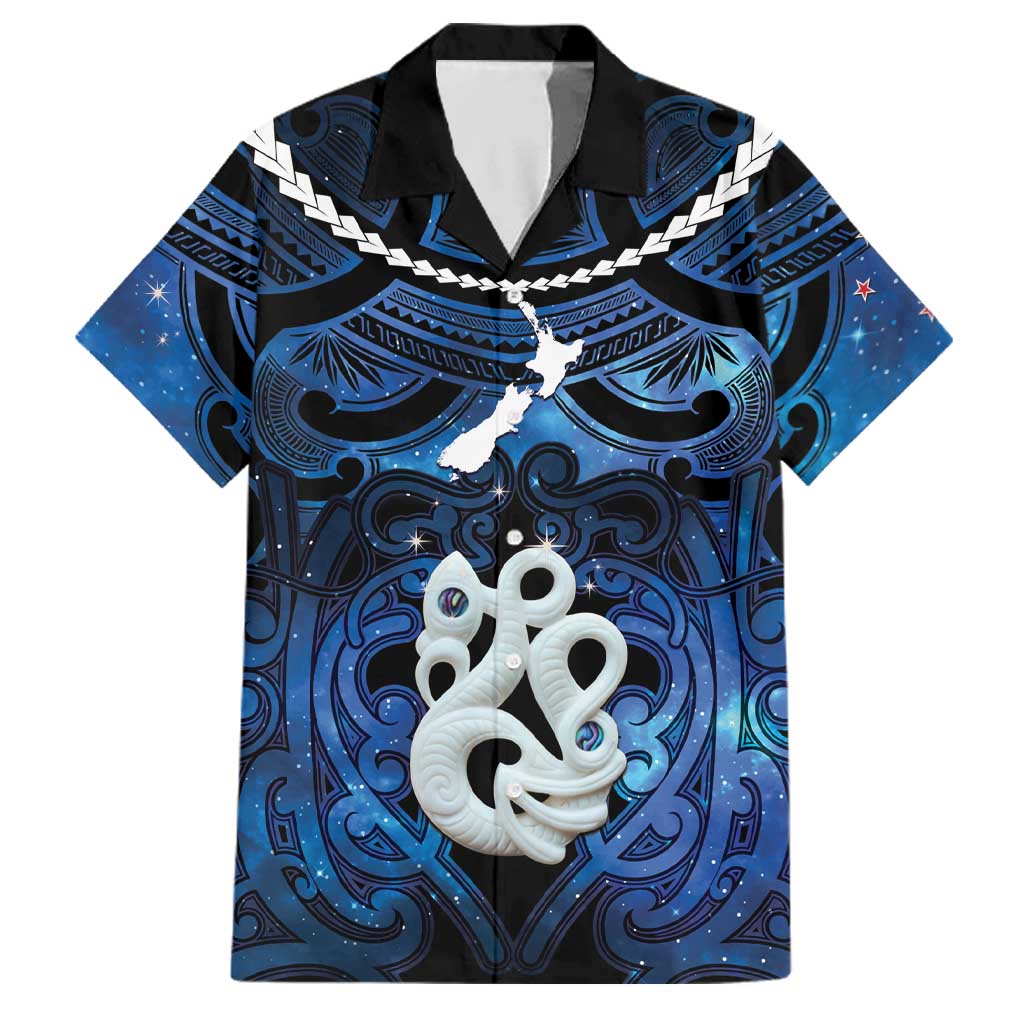 Personalized Maori Matariki Manaia Family Matching Tank Maxi Dress and Hawaiian Shirt Maori Kowhaiwhai Pattern Galaxy LT01 Dad's Shirt - Short Sleeve Blue - Polynesian Pride