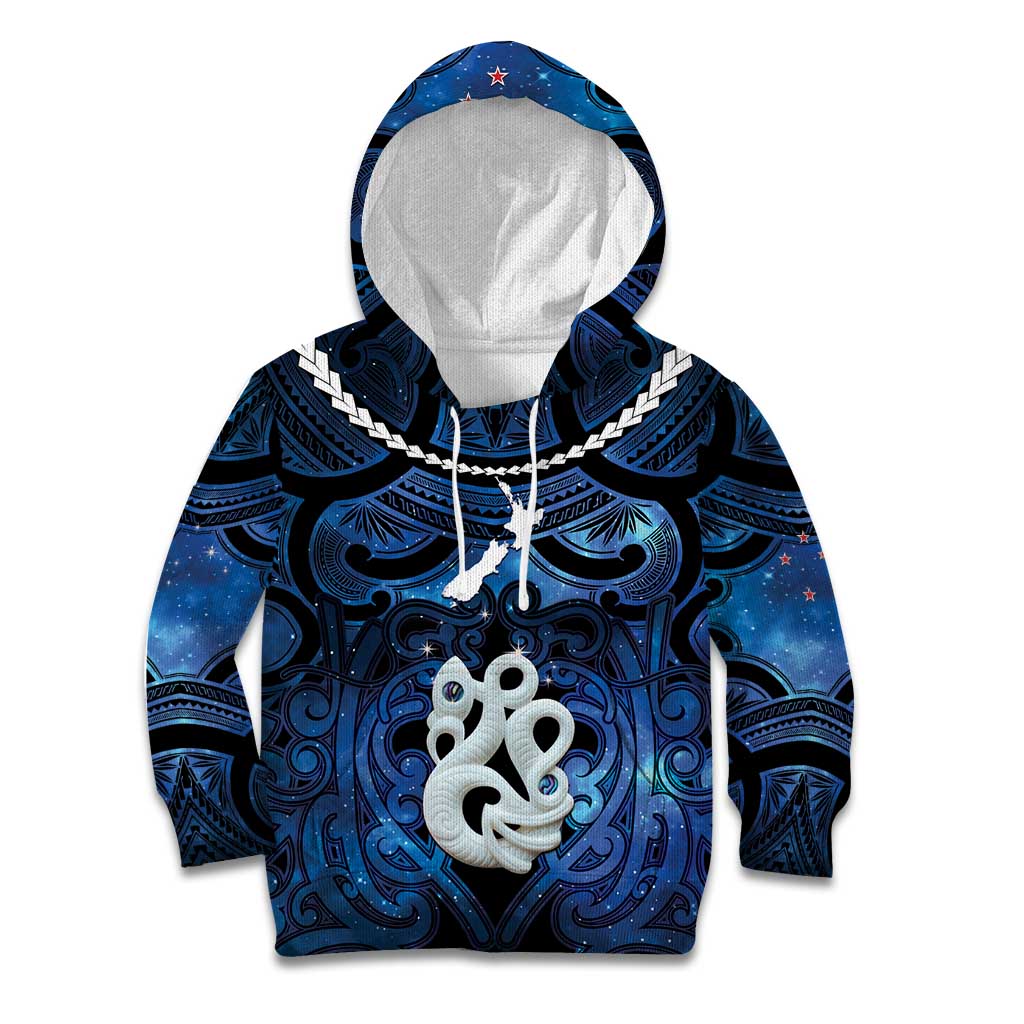 Personalized Maori Matariki Manaia Kid Hoodie Maori Kowhaiwhai Pattern Galaxy
