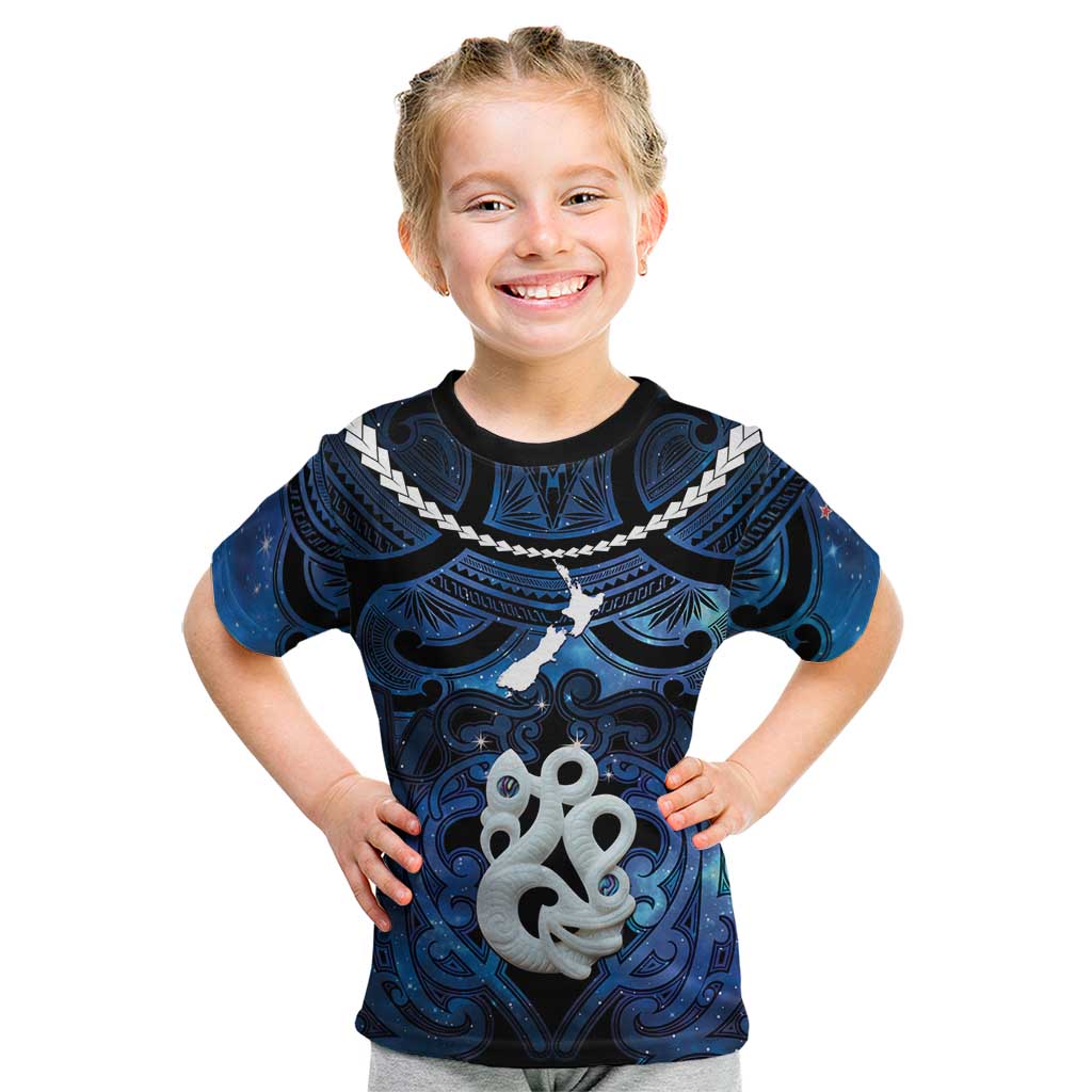 Personalized Maori Matariki Manaia Kid T Shirt Maori Kowhaiwhai Pattern Galaxy