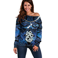 Personalized Maori Matariki Manaia Off Shoulder Sweater Maori Kowhaiwhai Pattern Galaxy