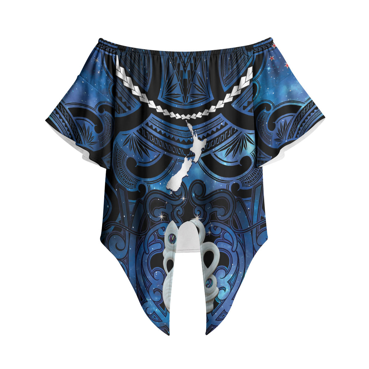 Personalized Maori Matariki Manaia Off Shoulder Wrap Waist Top Maori Kowhaiwhai Pattern Galaxy LT01 Blue - Polynesian Pride