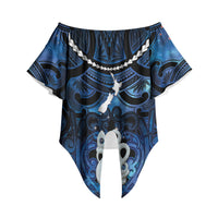 Personalized Maori Matariki Manaia Off Shoulder Wrap Waist Top Maori Kowhaiwhai Pattern Galaxy LT01 Blue - Polynesian Pride