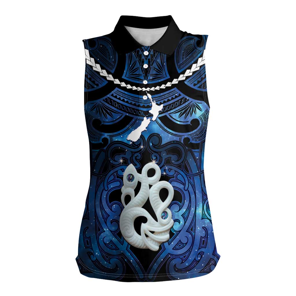 Personalized Maori Matariki Manaia Women Sleeveless Polo Shirt Maori Kowhaiwhai Pattern Galaxy