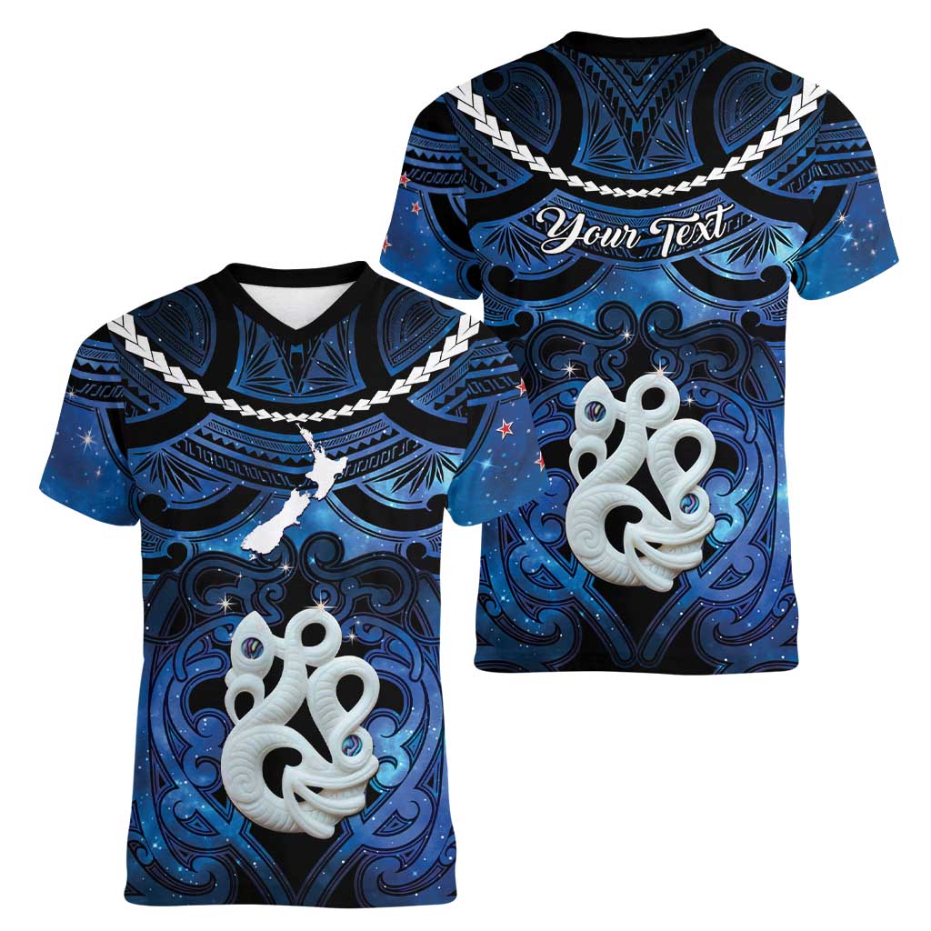 Personalized Maori Matariki Manaia Women V-Neck T-Shirt Maori Kowhaiwhai Pattern Galaxy LT01 - Polynesian Pride