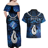 Personalized Maori Matariki Hei Matau Couples Matching Off Shoulder Maxi Dress and Hawaiian Shirt Maori Kowhaiwhai Pattern Galaxy LT01 - Polynesian Pride