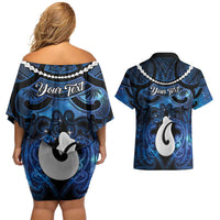 Personalized Maori Matariki Hei Matau Couples Matching Off Shoulder Short Dress and Hawaiian Shirt Maori Kowhaiwhai Pattern Galaxy LT01 - Polynesian Pride