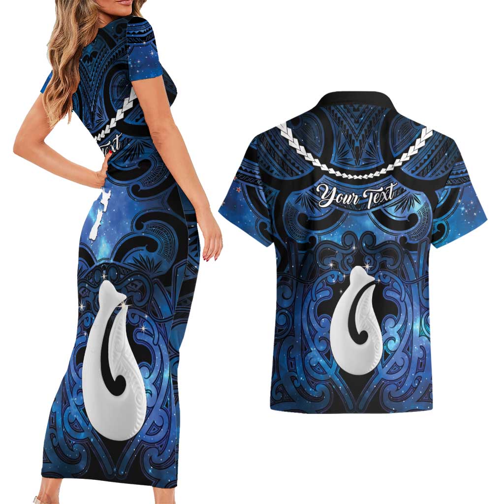 Personalized Maori Matariki Hei Matau Couples Matching Short Sleeve Bodycon Dress and Hawaiian Shirt Maori Kowhaiwhai Pattern Galaxy LT01 - Polynesian Pride