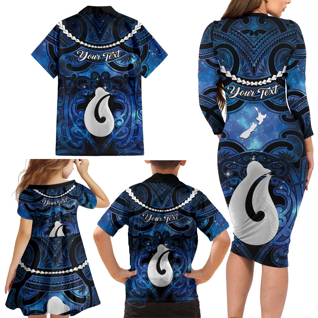 Personalized Maori Matariki Hei Matau Family Matching Long Sleeve Bodycon Dress and Hawaiian Shirt Maori Kowhaiwhai Pattern Galaxy LT01 - Polynesian Pride