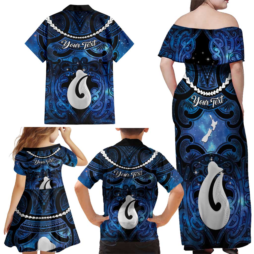 Personalized Maori Matariki Hei Matau Family Matching Off Shoulder Maxi Dress and Hawaiian Shirt Maori Kowhaiwhai Pattern Galaxy LT01 - Polynesian Pride