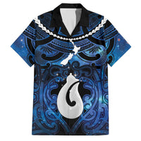 Personalized Maori Matariki Hei Matau Family Matching Summer Maxi Dress and Hawaiian Shirt Maori Kowhaiwhai Pattern Galaxy LT01 Dad's Shirt - Short Sleeve Blue - Polynesian Pride