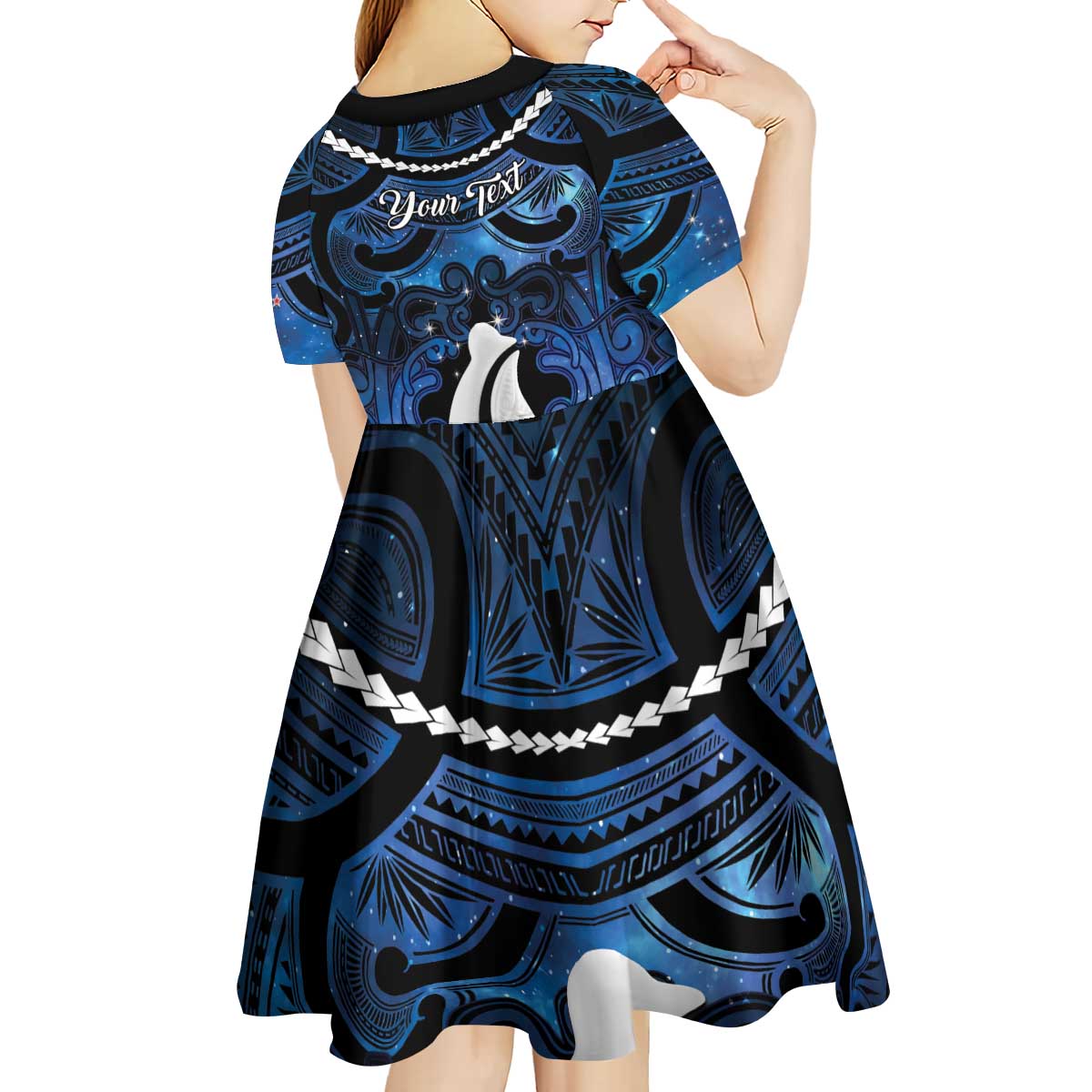 Personalized Maori Matariki Hei Matau Kid Short Sleeve Dress Maori Kowhaiwhai Pattern Galaxy