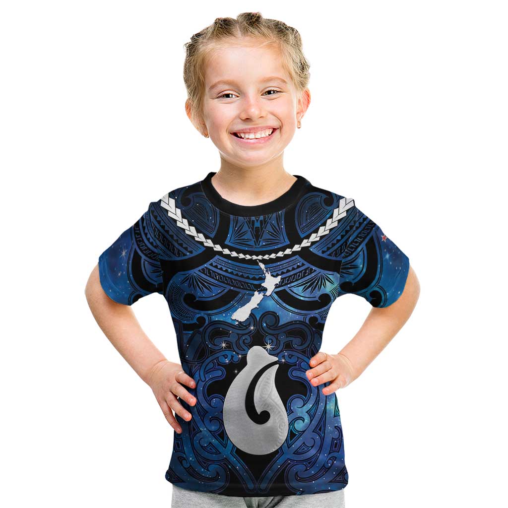 Personalized Maori Matariki Hei Matau Kid T Shirt Maori Kowhaiwhai Pattern Galaxy