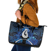 Maori Matariki Hei Matau Leather Tote Bag Maori Kowhaiwhai Pattern Galaxy