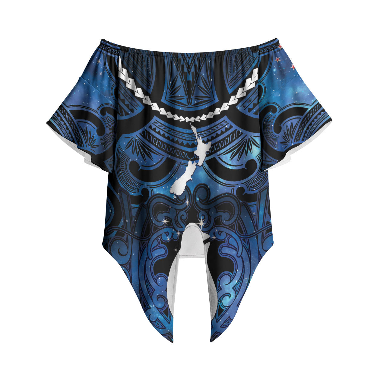 Personalized Maori Matariki Hei Matau Off Shoulder Wrap Waist Top Maori Kowhaiwhai Pattern Galaxy LT01 Blue - Polynesian Pride