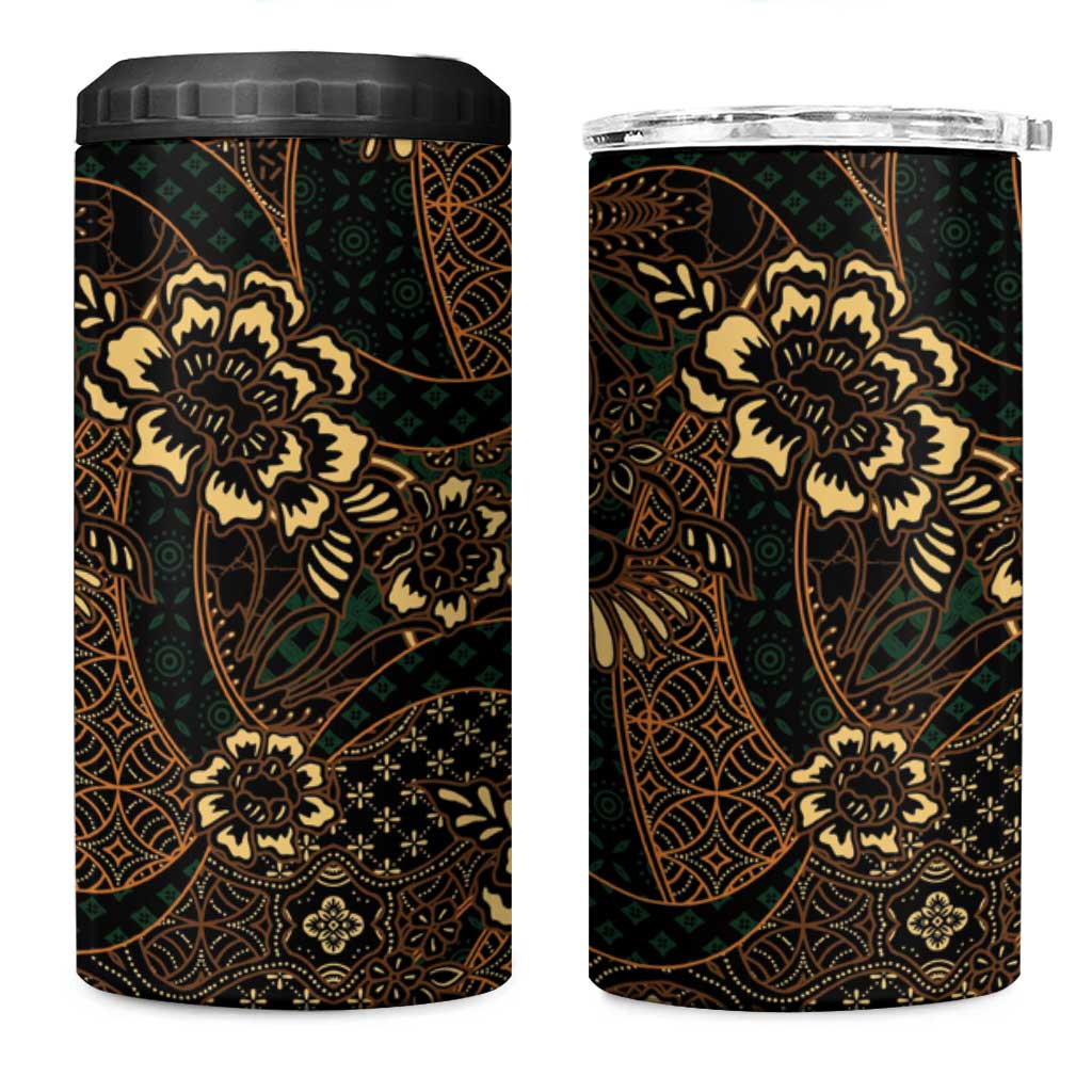 Indonesian Batik Pattern Vintage Brown 4 in 1 Can Cooler Tumbler LT01 One Size: 16 oz Brown - Polynesian Pride