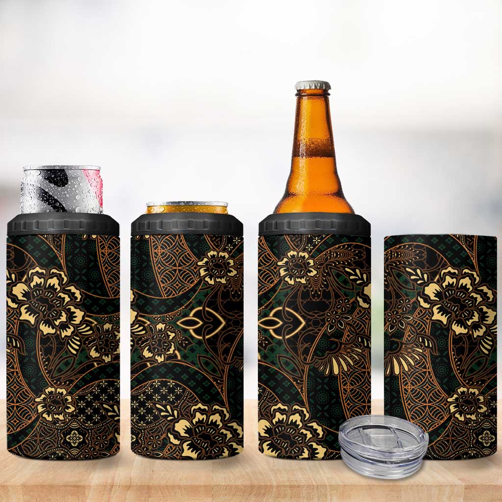 Indonesian Batik Pattern Vintage Brown 4 in 1 Can Cooler Tumbler LT01 - Polynesian Pride