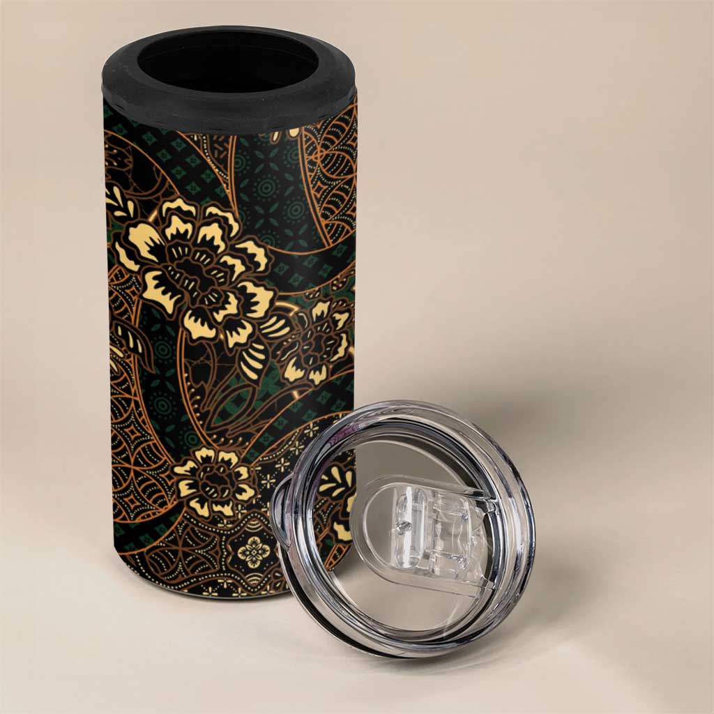 Indonesian Batik Pattern Vintage Brown 4 in 1 Can Cooler Tumbler LT01 - Polynesian Pride