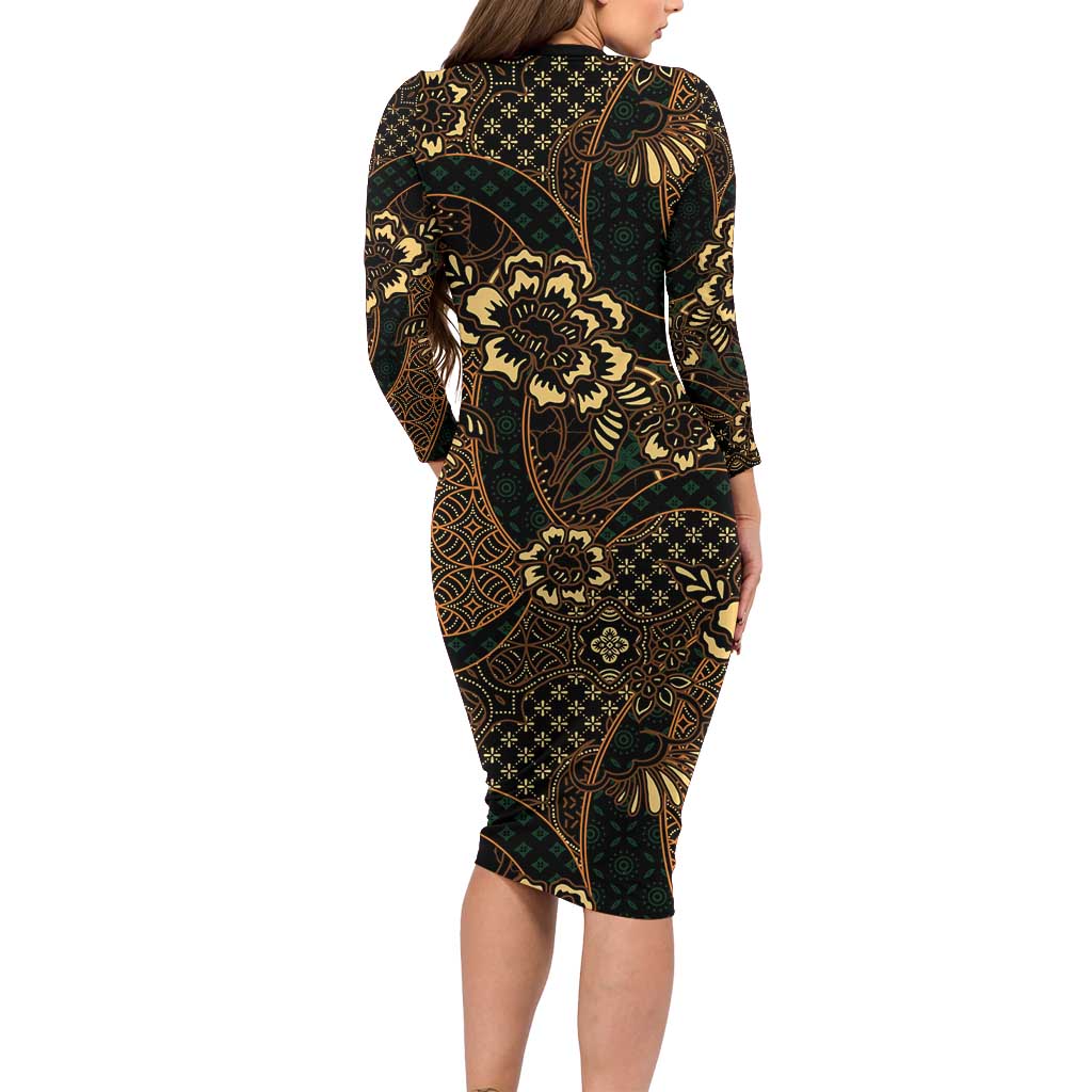 Indonesian Batik Pattern Vintage Brown Family Matching Long Sleeve Bodycon Dress and Hawaiian Shirt LT01 - Polynesian Pride
