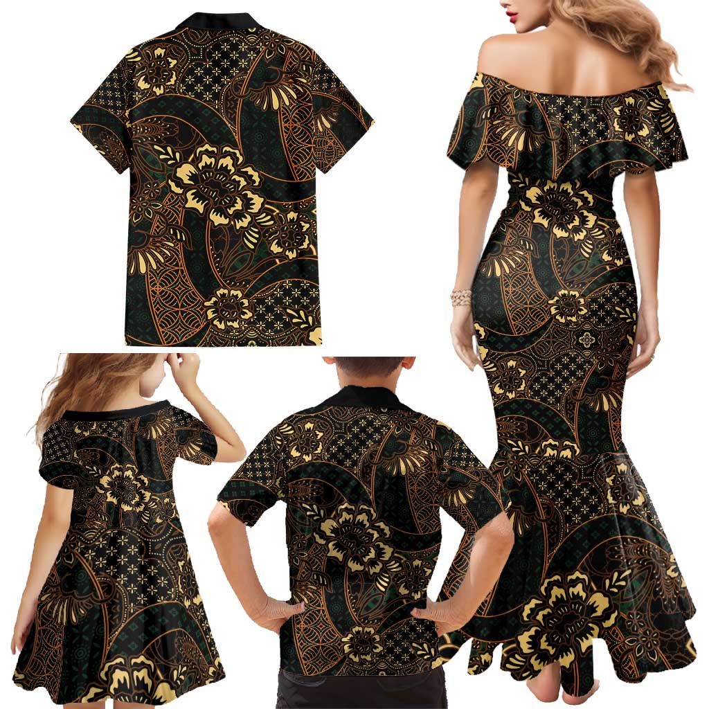 Indonesian Batik Pattern Vintage Brown Family Matching Mermaid Dress and Hawaiian Shirt LT01 - Polynesian Pride