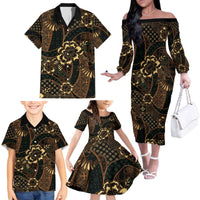 Indonesian Batik Pattern Vintage Brown Family Matching Off The Shoulder Long Sleeve Dress and Hawaiian Shirt LT01 - Polynesian Pride