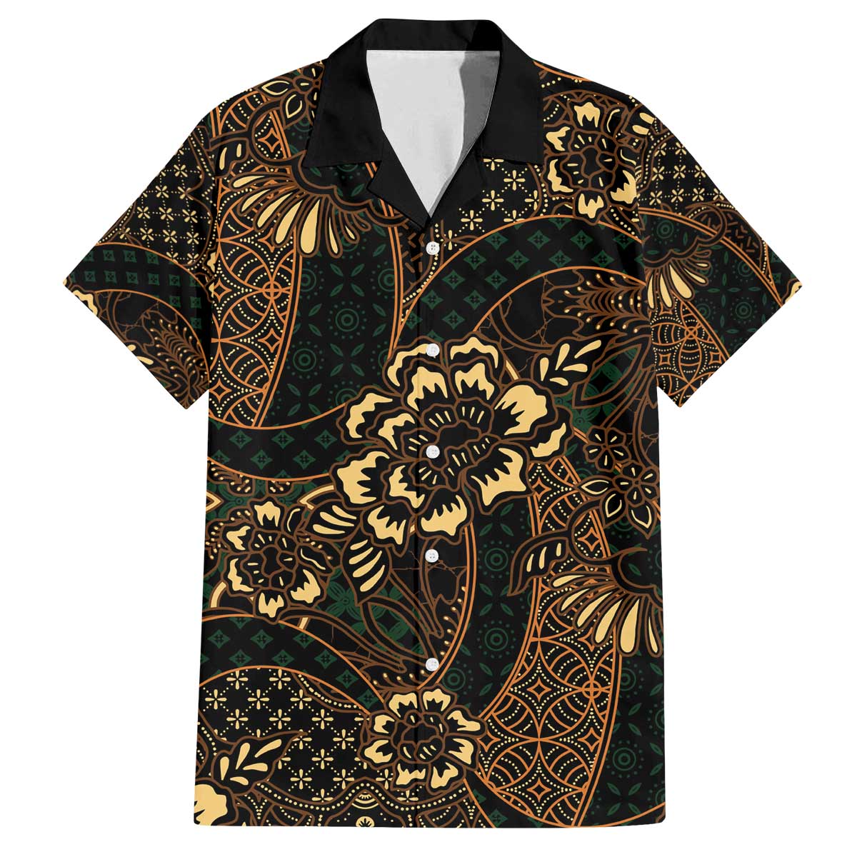 Indonesian Batik Pattern Vintage Brown Family Matching Off The Shoulder Long Sleeve Dress and Hawaiian Shirt LT01 Dad's Shirt - Short Sleeve Brown - Polynesian Pride