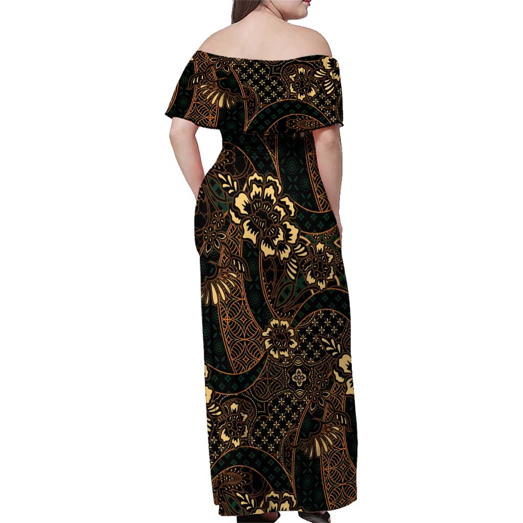 Indonesian Batik Pattern Vintage Brown Family Matching Off Shoulder Maxi Dress and Hawaiian Shirt LT01 - Polynesian Pride