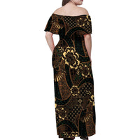 Indonesian Batik Pattern Vintage Brown Family Matching Off Shoulder Maxi Dress and Hawaiian Shirt LT01 - Polynesian Pride