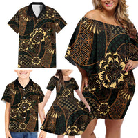Indonesian Batik Pattern Vintage Brown Family Matching Off Shoulder Short Dress and Hawaiian Shirt LT01 - Polynesian Pride