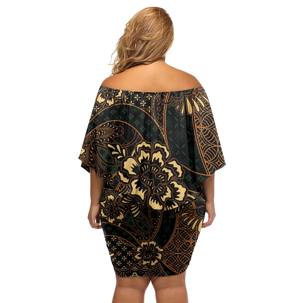 Indonesian Batik Pattern Vintage Brown Family Matching Off Shoulder Short Dress and Hawaiian Shirt LT01 - Polynesian Pride