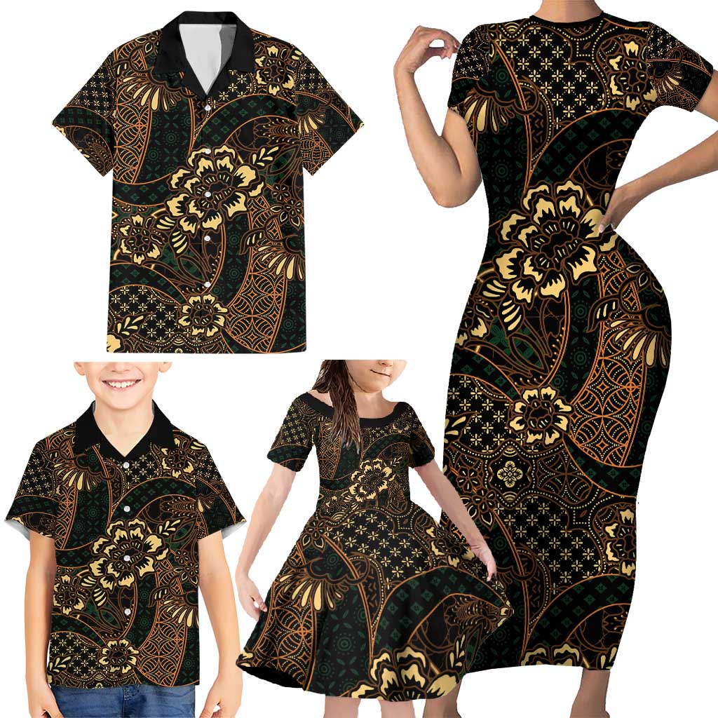 Indonesian Batik Pattern Vintage Brown Family Matching Short Sleeve Bodycon Dress and Hawaiian Shirt LT01 - Polynesian Pride
