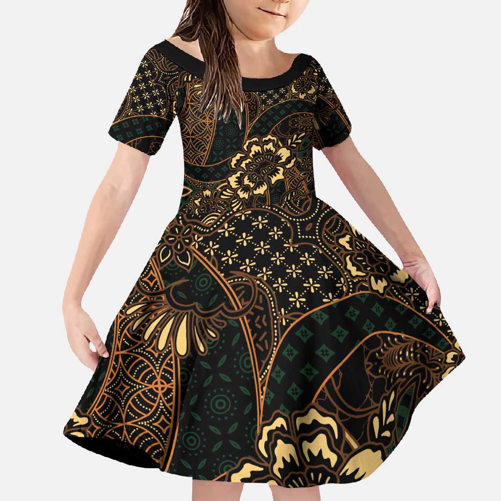 Indonesian Batik Pattern Vintage Brown Family Matching Summer Maxi Dress and Hawaiian Shirt LT01 Daughter's Dress Brown - Polynesian Pride