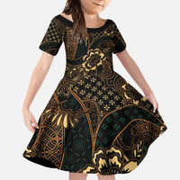 Indonesian Batik Pattern Vintage Brown Family Matching Tank Maxi Dress and Hawaiian Shirt LT01 Daughter's Dress Brown - Polynesian Pride
