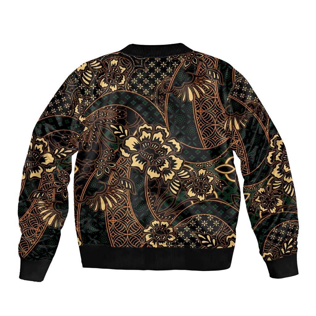 Indonesian Batik Pattern Vintage Brown Sleeve Zip Bomber Jacket