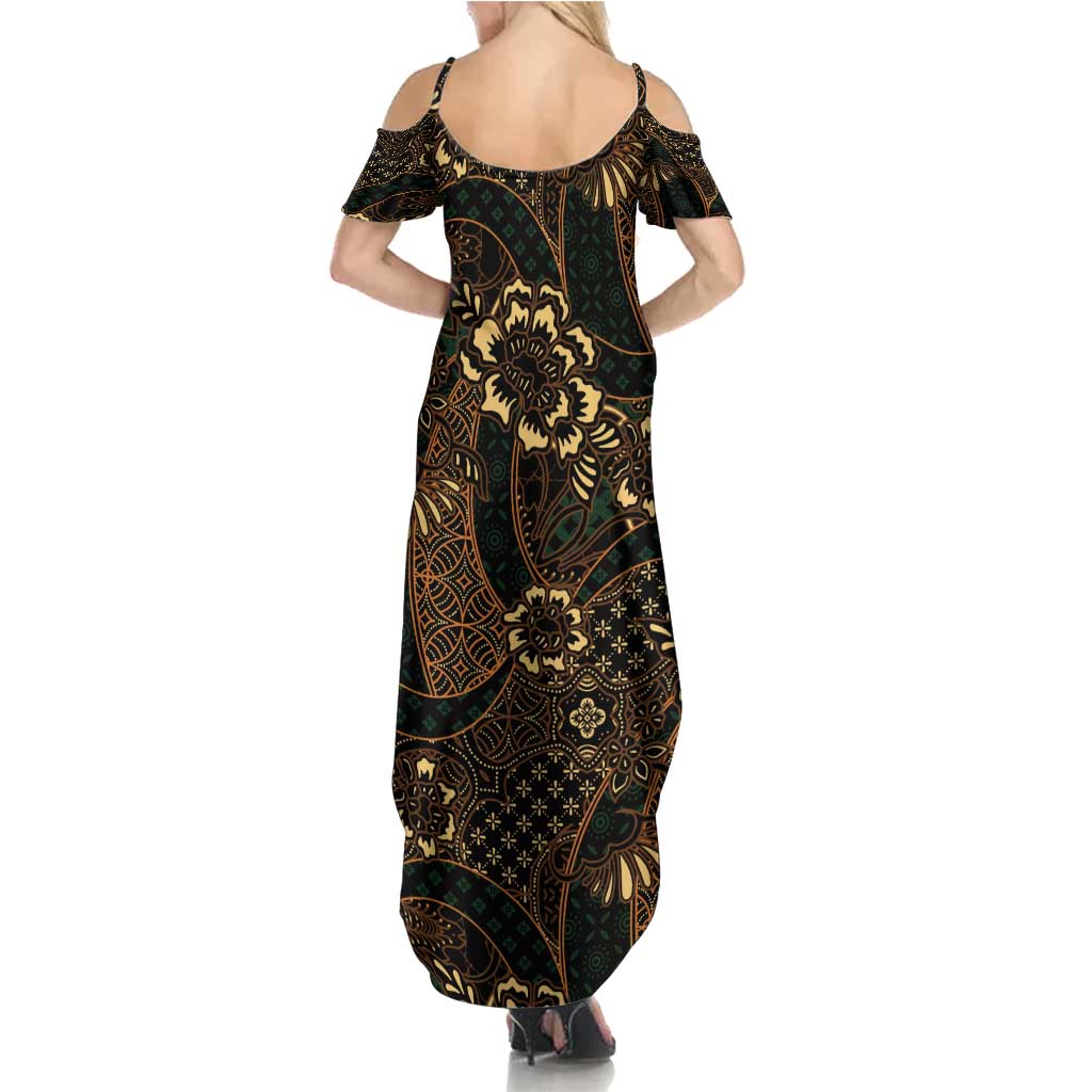 Indonesian Batik Pattern Vintage Brown Summer Maxi Dress
