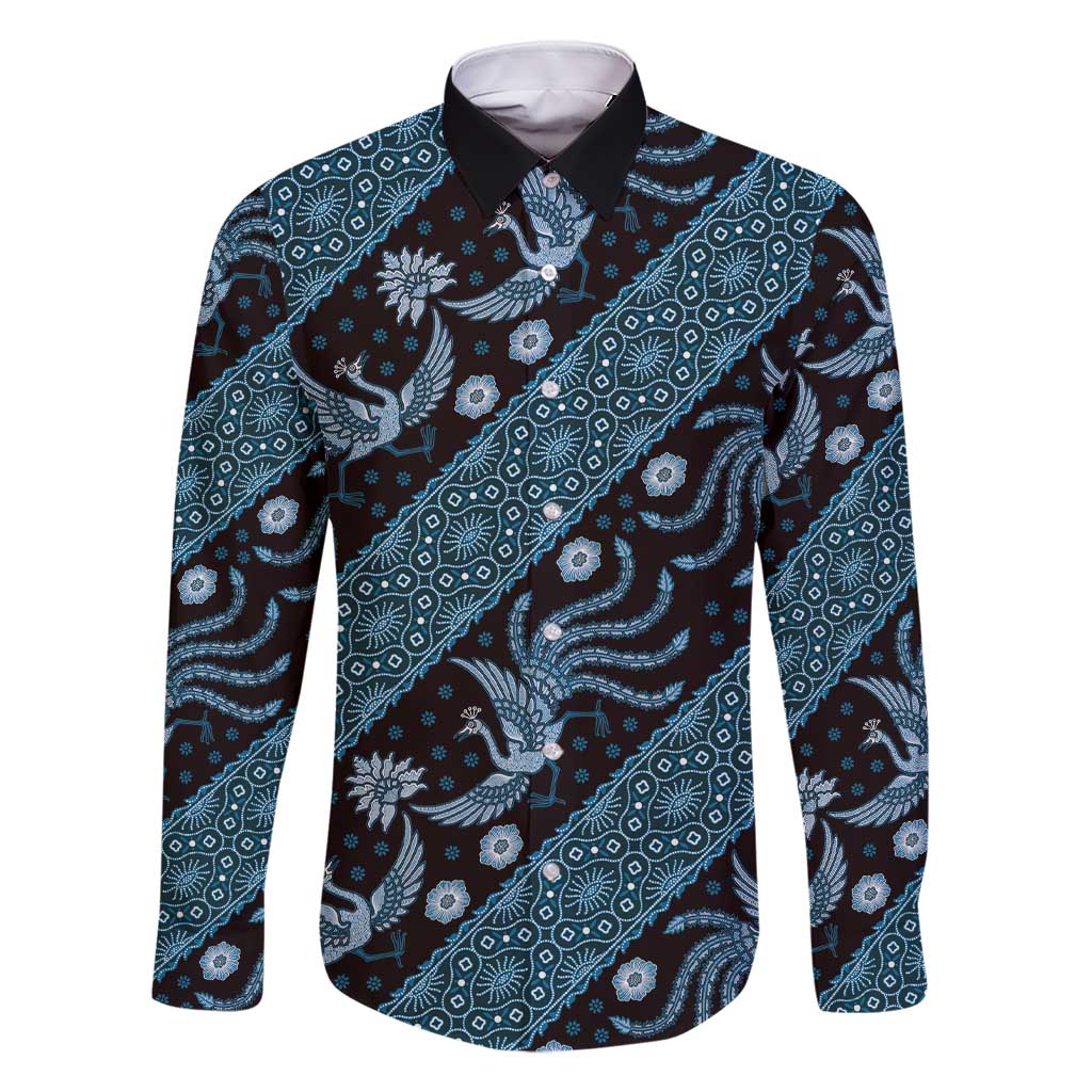 Indonesia Batik Pattern Family Matching Short Sleeve Bodycon Dress and Hawaiian Shirt Blue Version