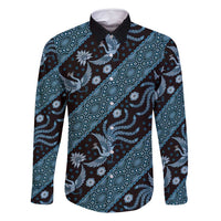 Indonesia Batik Pattern Family Matching Summer Maxi Dress and Hawaiian Shirt Blue Version
