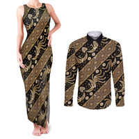 Indonesia Batik Pattern Couples Matching Tank Maxi Dress and Long Sleeve Button Shirt Gold Version LT01 Gold - Polynesian Pride