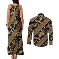 Indonesia Batik Pattern Couples Matching Tank Maxi Dress and Long Sleeve Button Shirt Gold Version LT01 - Polynesian Pride