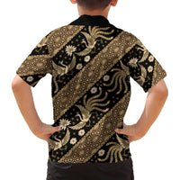 Indonesia Batik Pattern Family Matching Off The Shoulder Long Sleeve Dress and Hawaiian Shirt Gold Version LT01 - Polynesian Pride