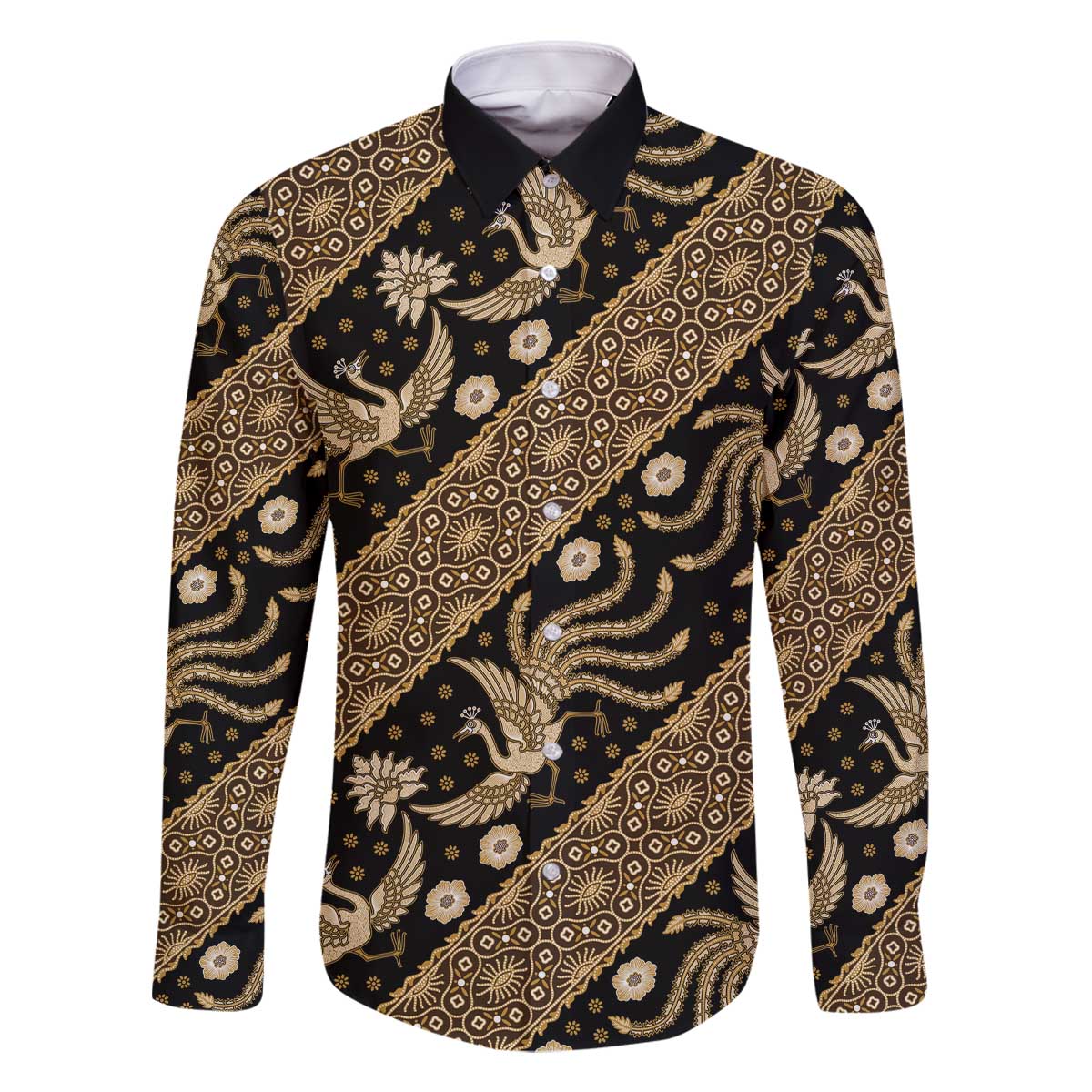 Indonesia Batik Pattern Family Matching Off The Shoulder Long Sleeve Dress and Hawaiian Shirt Gold Version LT01 Dad's Shirt - Long Sleeve Gold - Polynesian Pride